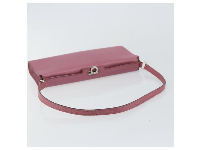 Pochette a spalla in pelle Gancini Salvatore Ferragamo Rosa Argento Auth bs29685 - vista 7