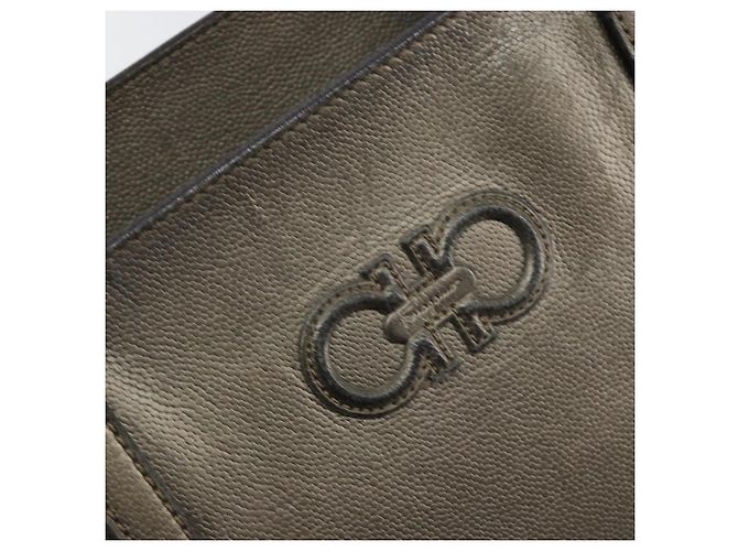 Bolsa Tote Gancini de couro bege e prata da Salvatore Ferragamo Auth hk2986 - vista 14