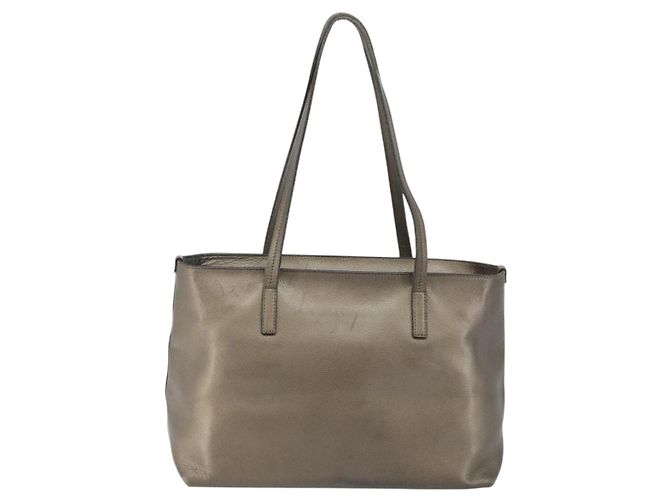 Bolsa Tote Gancini de couro bege e prata da Salvatore Ferragamo Auth hk2986 - vista 3