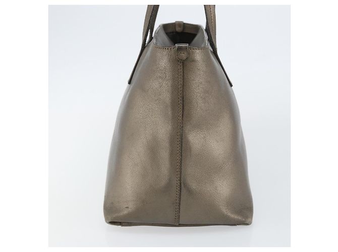 Bolsa Tote Gancini de couro bege e prata da Salvatore Ferragamo Auth hk2986 - vista 5