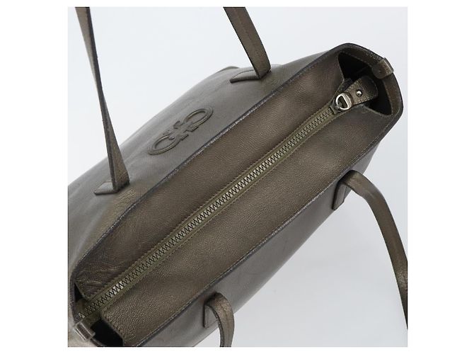 Bolsa Tote Gancini de couro bege e prata da Salvatore Ferragamo Auth hk2986 - vista 6