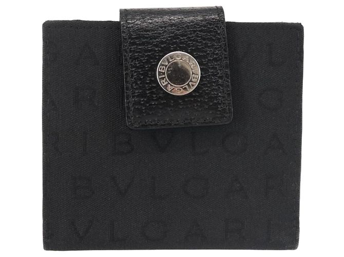 Bulgari Billetera Bifold BVLGARI Logo Mania de lona negra Auth am9073 - vista 2