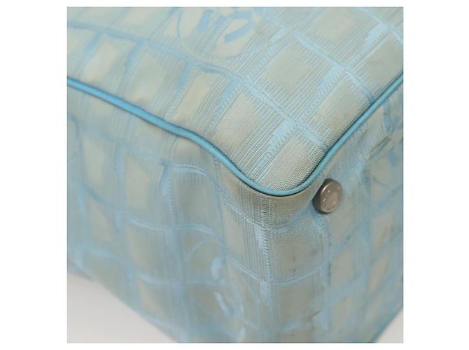 CHANEL Neue Reisetasche aus Nylon Hellblau Silber CC Auth 133486 - Ansicht 12
