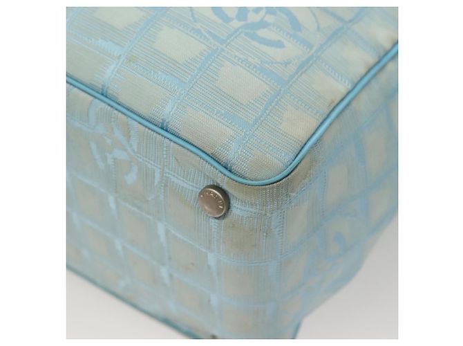 CHANEL Neue Reisetasche aus Nylon Hellblau Silber CC Auth 133486 - Ansicht 13