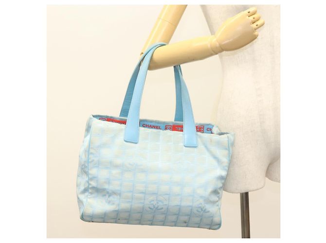 CHANEL Neue Reisetasche aus Nylon Hellblau Silber CC Auth 133486 - Ansicht 21