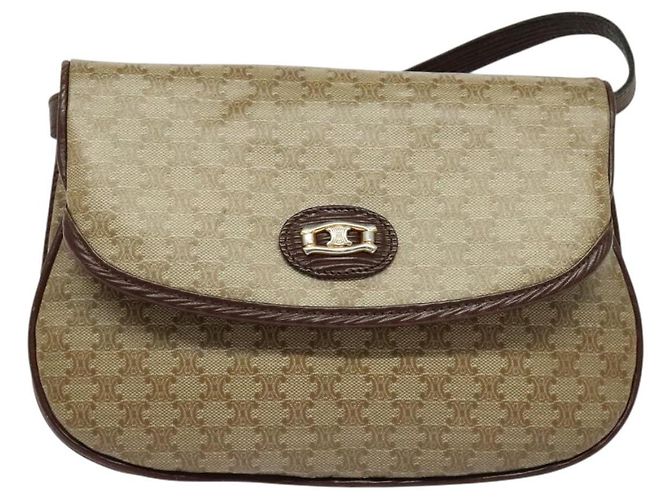 Céline Borsa a Spalla in Tela Macadam CELINE Beige Oro Auth BA4671 D'oro - vista 13