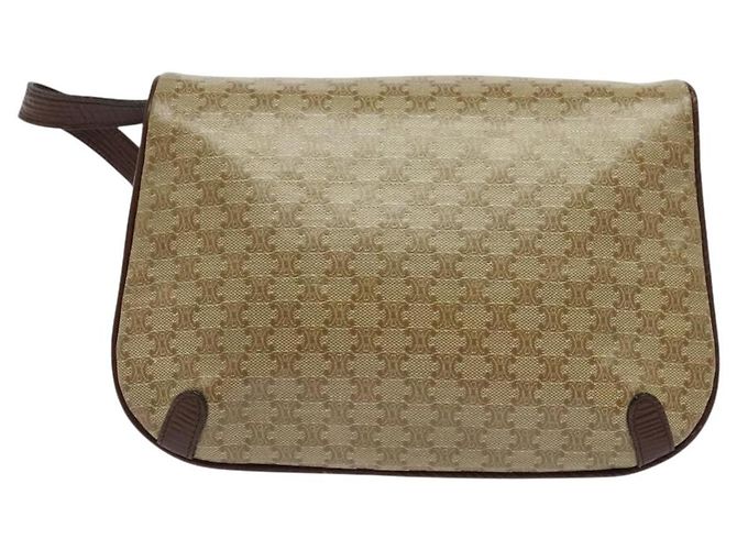 Céline Borsa a Spalla in Tela Macadam CELINE Beige Oro Auth BA4671 D'oro - vista 2