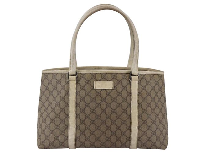 Gucci Borsa Tote GG Supreme in PVC Beige Argento 114595 Auth 142526 - vista 2