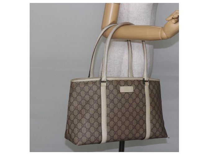 Gucci Borsa Tote GG Supreme in PVC Beige Argento 114595 Auth 142526 - vista 21