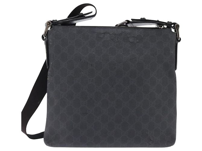 Gucci Borsa a Spalla GG Supreme in PVC Pelle Nera Argento 322279 Auth 143336 Nero - vista 3