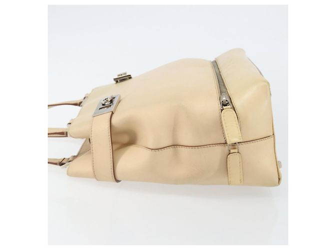 Borsa a mano Gancini in pelle beige e argento di Salvatore Ferragamo Auth hk2982 - vista 5