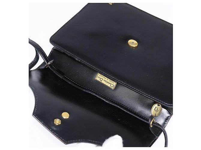 Bolso de Hombro Christian Dior de Cuero Negro Dorado Auth BA6450 - vista 15
