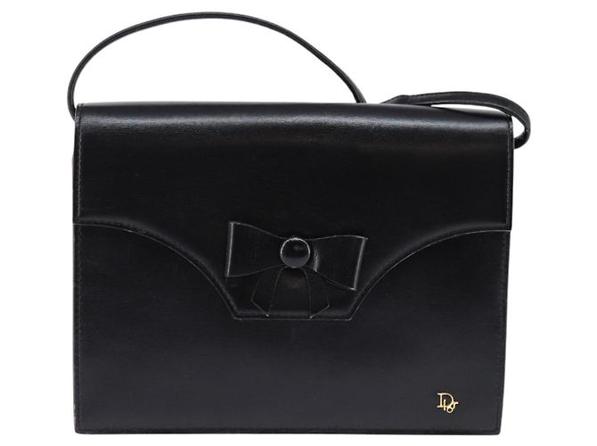 Bolso de Hombro Christian Dior de Cuero Negro Dorado Auth BA6450 - vista 2