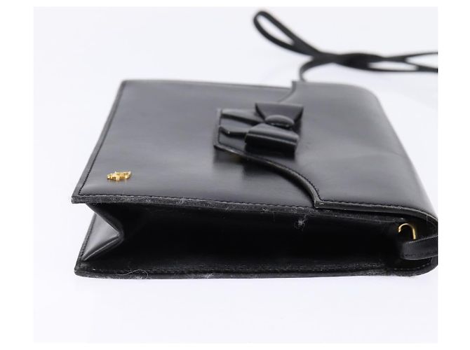 Bolso de Hombro Christian Dior de Cuero Negro Dorado Auth BA6450 - vista 5