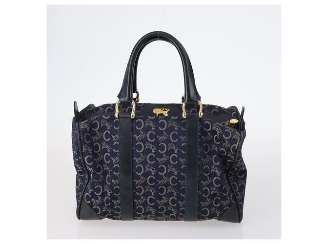 Céline Borsa CELINE Macadam C Macadam in tela PVC e pelle 5 Set Marrone Blu Navy Autentica bs29369 - vista 13
