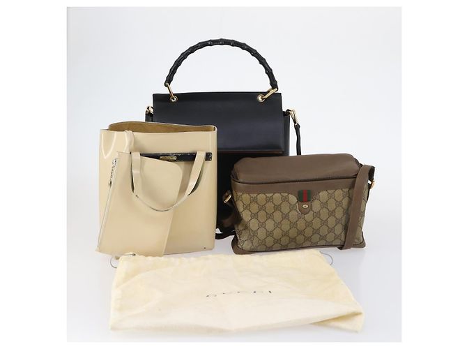 Gucci Borsa a spalla GG Supreme in PVC pelle 3Set Beige Nero Auth BA5854 - vista 24