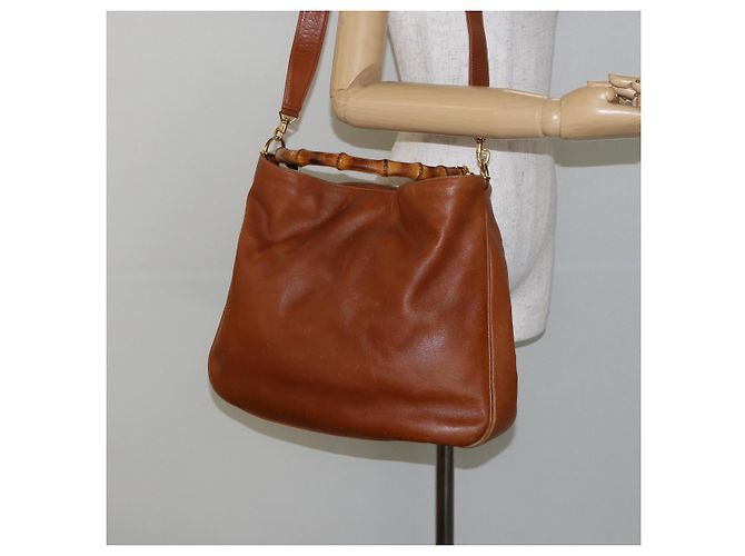 Borsa a mano in pelle GUCCI Bamboo 2 in 1 Beige Argento 001 1577 Auth 143268 - vista 22