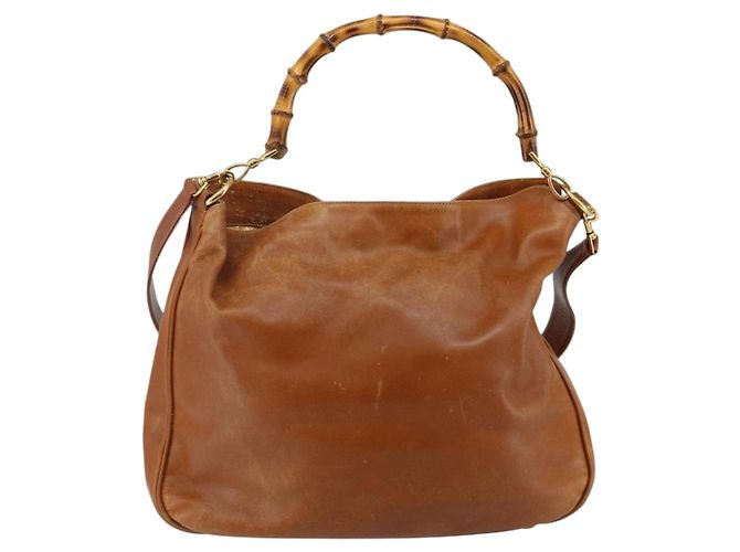 Borsa a mano in pelle GUCCI Bamboo 2 in 1 Beige Argento 001 1577 Auth 143268 - vista 3