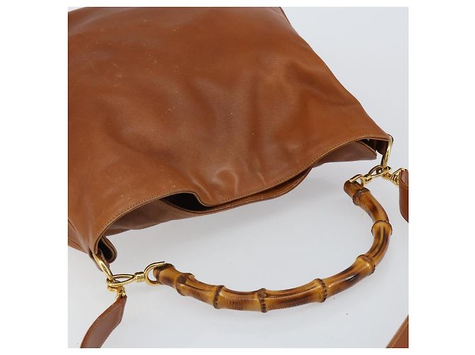 Borsa a mano in pelle GUCCI Bamboo 2 in 1 Beige Argento 001 1577 Auth 143268 - vista 6
