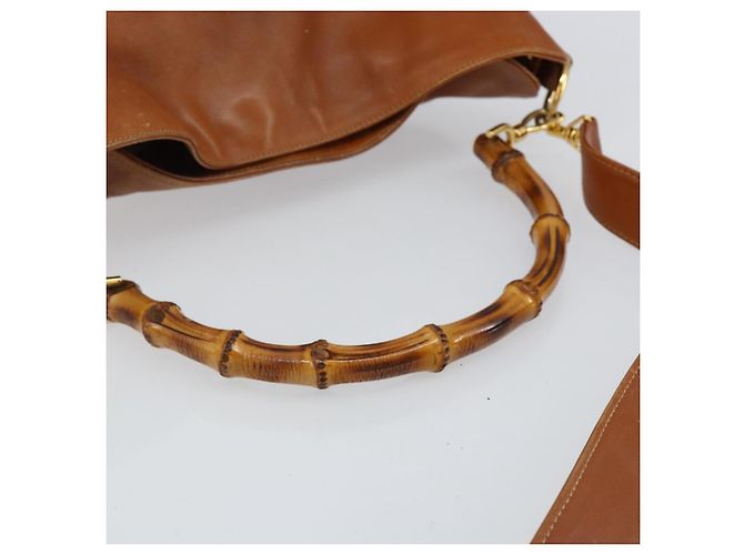 Borsa a mano in pelle GUCCI Bamboo 2 in 1 Beige Argento 001 1577 Auth 143268 - vista 7