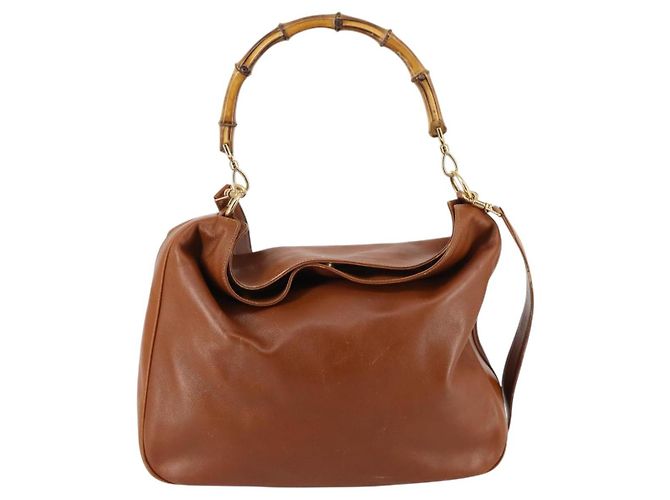 Borsa a Spalla Gucci Bamboo in Pelle 2 in 1 Marrone Oro 001 1781 1577 Auth 140200 - vista 2