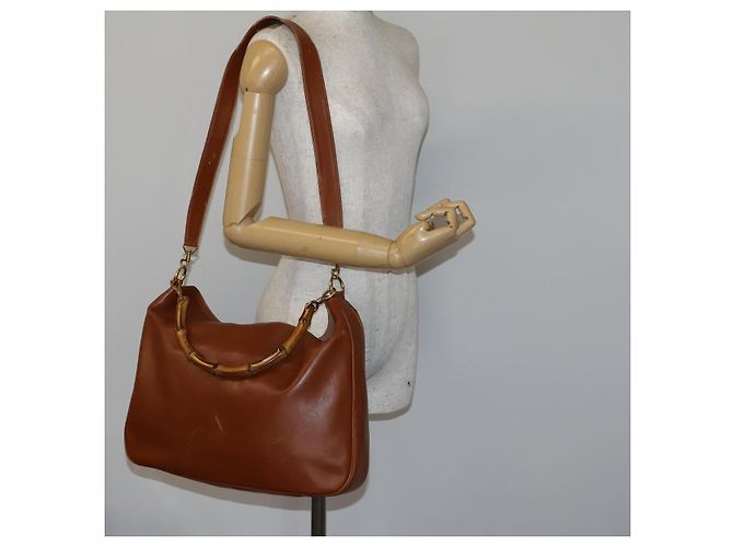 Borsa a Spalla Gucci Bamboo in Pelle 2 in 1 Marrone Oro 001 1781 1577 Auth 140200 - vista 22