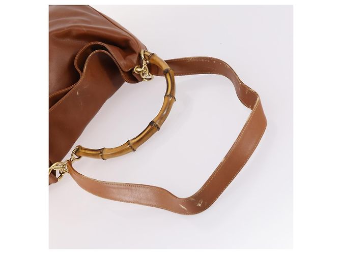 Borsa a Spalla Gucci Bamboo in Pelle 2 in 1 Marrone Oro 001 1781 1577 Auth 140200 - vista 7