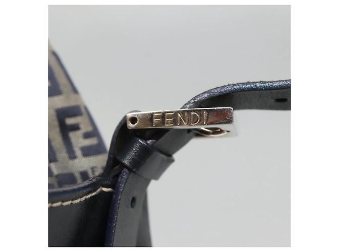 FENDI Zucchino Canvas Schultertasche Navy Silber Auth 141032 Marineblau - Ansicht 10