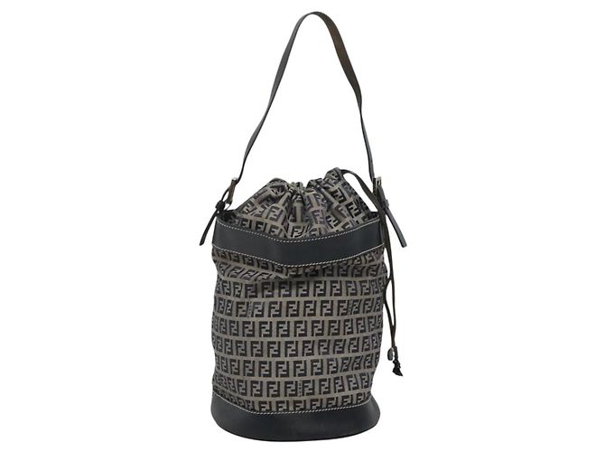 FENDI Zucchino Canvas Schultertasche Navy Silber Auth 141032 Marineblau - Ansicht 13