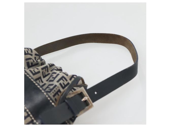 FENDI Zucchino Canvas Schultertasche Navy Silber Auth 141032 Marineblau - Ansicht 14