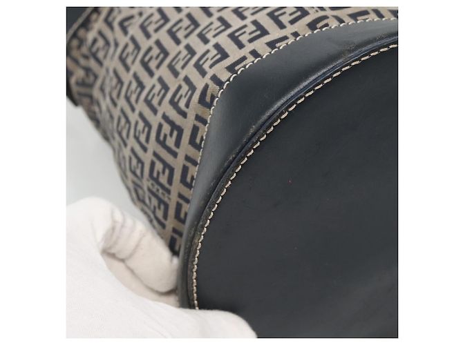 FENDI Zucchino Canvas Schultertasche Navy Silber Auth 141032 Marineblau - Ansicht 16
