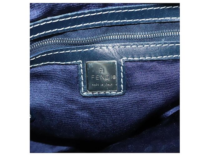 FENDI Zucchino Canvas Schultertasche Navy Silber Auth 141032 Marineblau - Ansicht 18