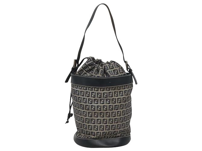 FENDI Zucchino Canvas Schultertasche Navy Silber Auth 141032 Marineblau - Ansicht 2