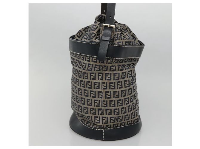 FENDI Zucchino Canvas Schultertasche Navy Silber Auth 141032 Marineblau - Ansicht 3