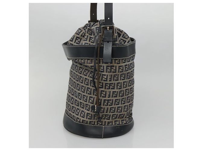 FENDI Zucchino Canvas Schultertasche Navy Silber Auth 141032 Marineblau - Ansicht 4