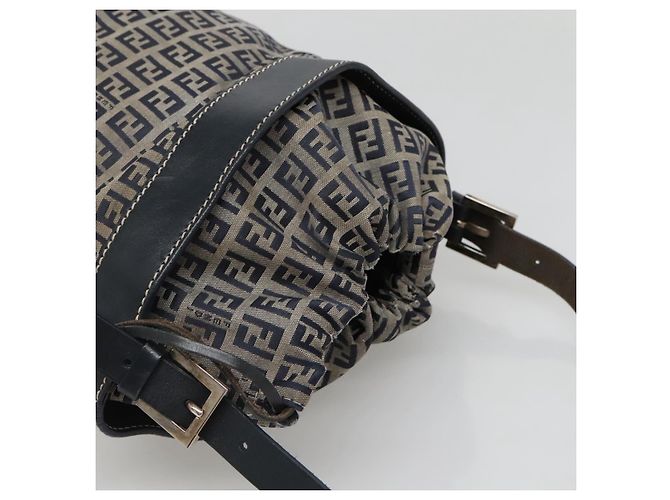 FENDI Zucchino Canvas Schultertasche Navy Silber Auth 141032 Marineblau - Ansicht 6
