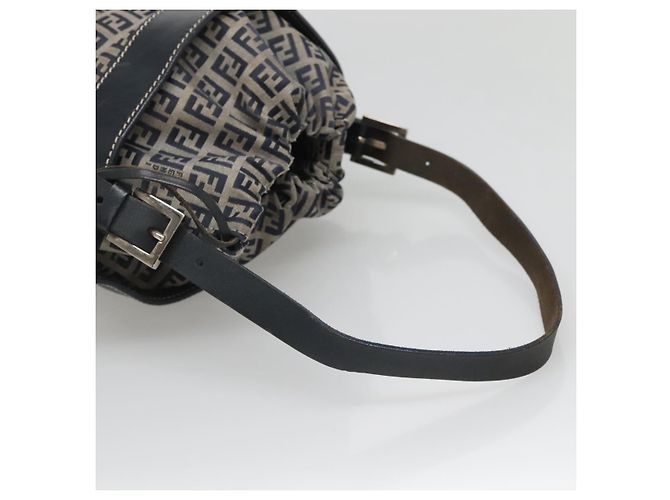 FENDI Zucchino Canvas Schultertasche Navy Silber Auth 141032 Marineblau - Ansicht 7