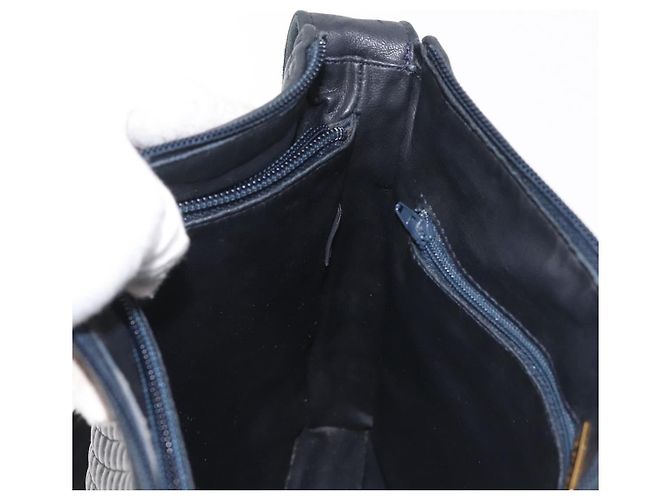 Bally Borsa a Spalla in Pelle Blu Navy Oro Auth BA5894 D'oro - vista 21