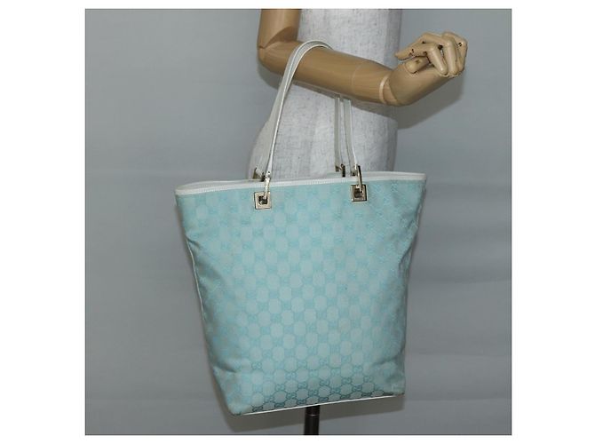 Borsa Tote GG Canvas Gucci Azzurro Chiaro Oro 002 1098 3444 Auth 142530 D'oro Blu chiaro - vista 21