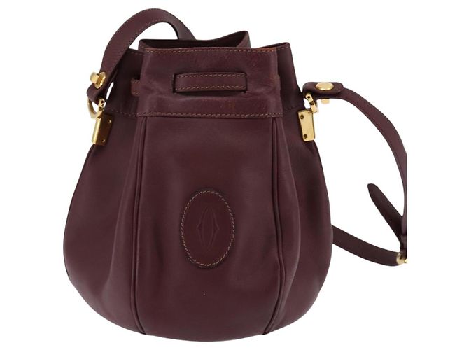 Cartier Borsa a Spalla Must Line in Pelle Bordeaux Oro Auth BA6388 D'oro Bordò - vista 3