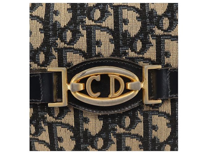 Borsa a Spalla in Tela Trotter Christian Dior Blu Navy Oro Auth 144091 D'oro - vista 14