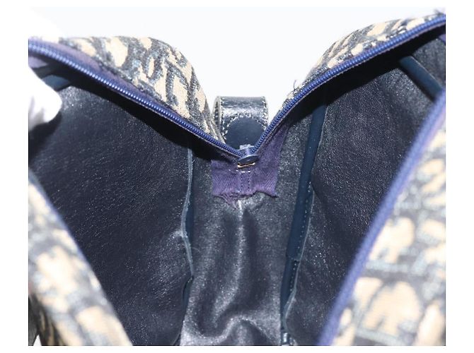 Borsa a Spalla in Tela Trotter Christian Dior Blu Navy Oro Auth 144091 D'oro - vista 18