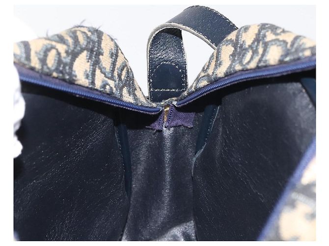 Borsa a Spalla in Tela Trotter Christian Dior Blu Navy Oro Auth 144091 D'oro - vista 19
