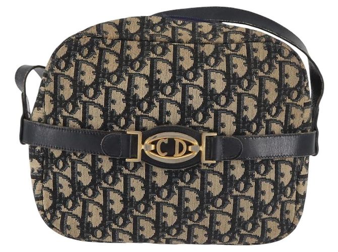 Borsa a Spalla in Tela Trotter Christian Dior Blu Navy Oro Auth 144091 D'oro - vista 2