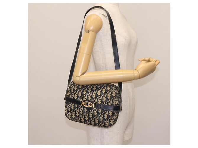 Borsa a Spalla in Tela Trotter Christian Dior Blu Navy Oro Auth 144091 D'oro - vista 20
