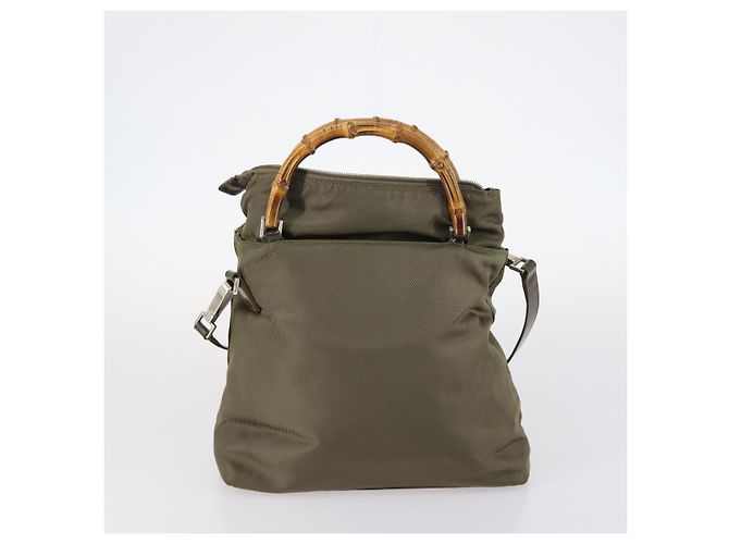 GUCCI Bamboo Web Sherry Line Tasche aus Leder und Canvas 6 Set Beige Schwarz Auth bs29373 Khaki - vue 14