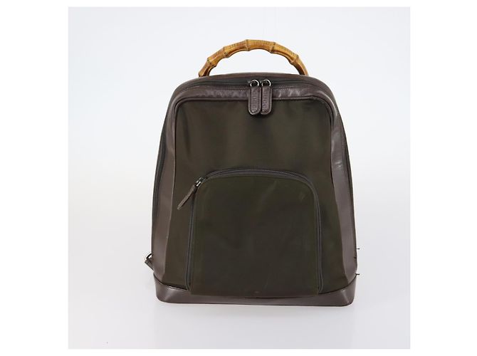 GUCCI Bamboo Web Sherry Line Tasche aus Leder und Canvas 6 Set Beige Schwarz Auth bs29373 Khaki - vue 23