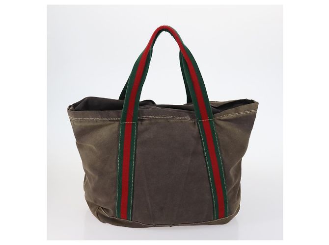 GUCCI Bamboo Web Sherry Line Tasche aus Leder und Canvas 6 Set Beige Schwarz Auth bs29373 Khaki - vue 3