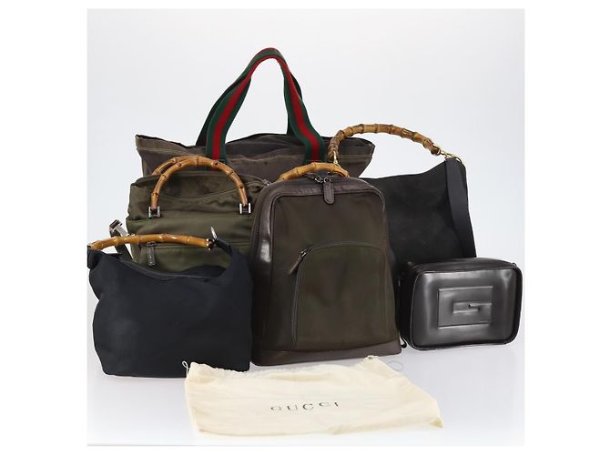 GUCCI Bamboo Web Sherry Line Tasche aus Leder und Canvas 6 Set Beige Schwarz Auth bs29373 Khaki - vue 34