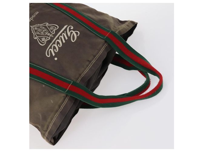 GUCCI Bamboo Web Sherry Line Tasche aus Leder und Canvas 6 Set Beige Schwarz Auth bs29373 Khaki - vue 4
